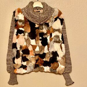 Vintage 70's Rabbit Fur Patchwork Jacket .Women's Large